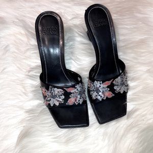 Arturo Chiang Square Toe Leather Wedge Slides GUC SZ 8 1/2